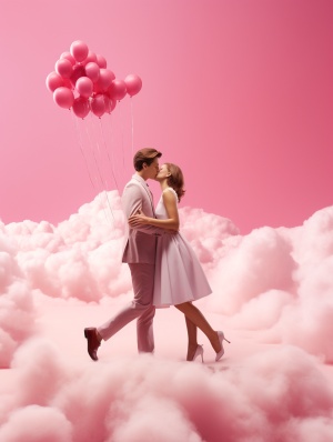 浪漫粉色背景下情侣亲嘴的3D动态