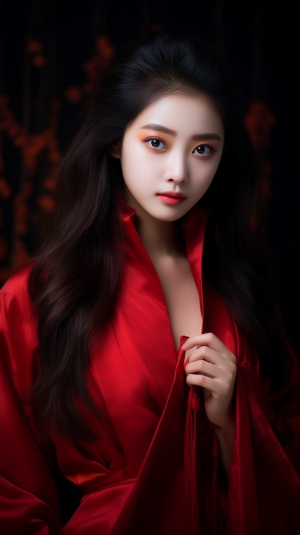 真实的年轻的中国女子，20岁 五官精致 淡妆 红色衣服 新年氛围