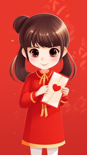 Q版卡通可爱小女孩拿中国新年红包