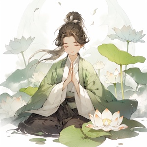Dreamy and Charming Chinese Boy Meditating in Lotus Position