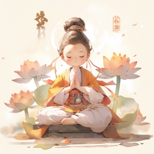 Dreamy and Charming Chinese Boy Meditating in Lotus Position