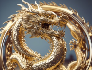 A Chinese golden dragon, circular, very bright, made of very bright gold material, nickel plated, with very fine details, very bright, leaving half of the space to fill the background with red, front,ultra-detailed,octane rendering,UHD,3D rendering,detailed intricate,hyper realistic,octane rendering,HDR,UHD,Best quality,16K,studio light,detailed intricate,cinematic style,reflect lights s 252 ar 1:1 style raw v 5.2