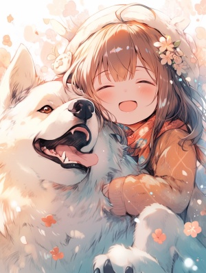 温暖治愈：可爱泰迪狗与微笑女孩的梦幻场景