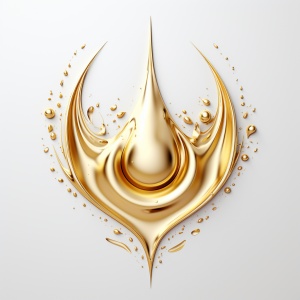 Golden Droplets: Abstract Minimalist Dragon Shape on White Background