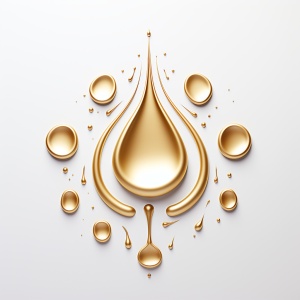 Golden Droplets: An Abstract Imperial Shape on White Background