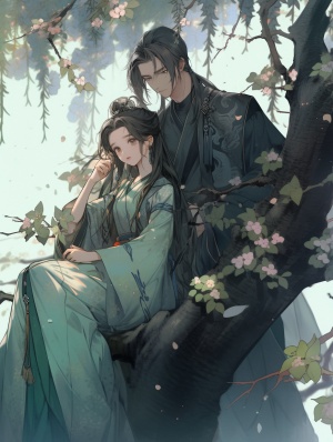 英俊少年与美丽少女在桂花树下
