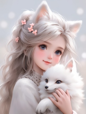 一只可爱的白色的小狐狸