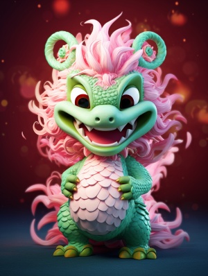 Cotton Candy Chinese Dragon in Dreamwork Animation Style