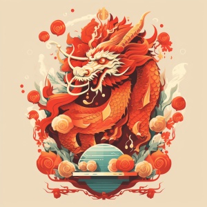 中国传统春节装饰-红黄相间龙