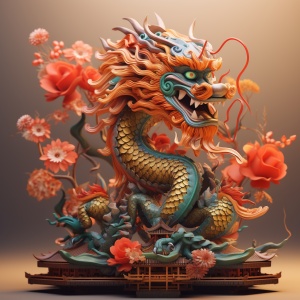 龙，中国传统，红绿相间，春节氛围，喜庆，灯笼，春联，细节丰富