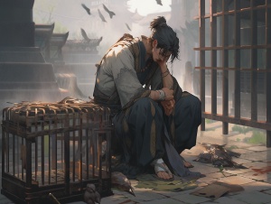 中国古代牢笼中的楚楚可怜男子