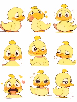 Various Expressions of Yellow Duck in Pixar Style