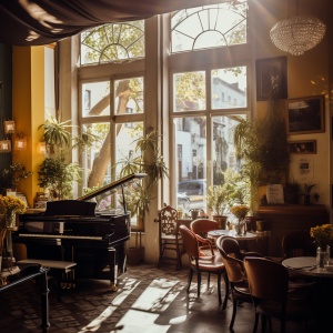 阳光温暖，咖啡屋里的浪漫画面