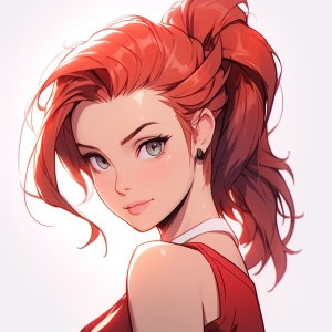 红发双马尾少女，半身，q版
