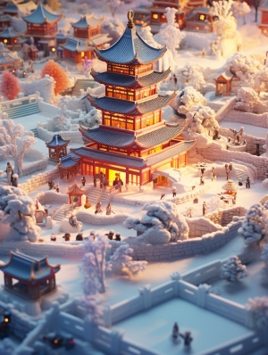 雪后中国新年冰雕城市的绚丽景观