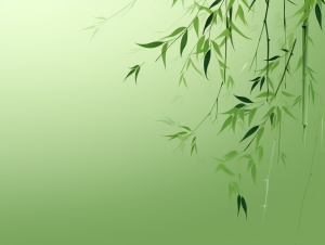 绿色背景书写中文“腊月二十五 立春”，字体古朴，中国元素，配图一支垂柳，嫩绿枝芽。