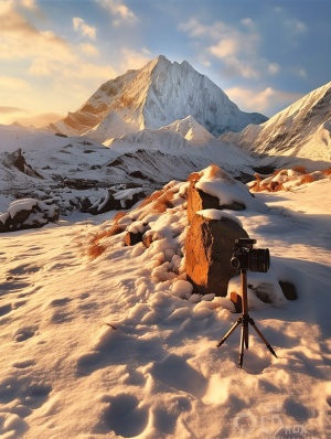 真实拍摄，蓝天，地球的中心冈仁波齐神山，冈仁波齐山顶被夕阳的光照成金色，山上被白雪覆盖，丁达尔效应，震撼，自然光，仰拍视角，高清