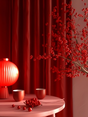 近景春节气氛下的红色装饰和静物拍摄