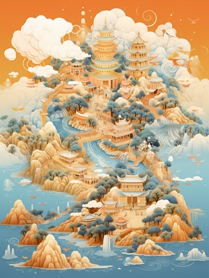 Intricate Chinese Landscapes: Celebrity Azure Poster