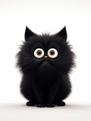 Chubby cute fluffy black cat's belly,funny facial expression,exaggerated movements,3D figures,white background,a bit fluffy,elongated shapes,Cartoon style,minimalistchaos12ar3:4style rawuw1.5v6.0