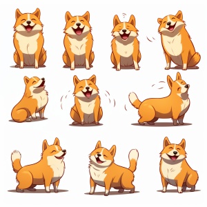 Nine , poses , and , expressions , happy , angled , sadcra cking , cut , expected , disappointed , overspeechnes s , shy , a , so , cute , dog , Super , Obesity , full , body , white , background , multiple , poses , and , expressions , Keit hHarlem &##39; sgraffiti , style , sharp , illustrations , bo ldlines , andsolid , colors , simple , details , Minimalis m , line , artsticker , art , simple , lines , s ,750