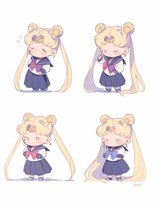 Minimalist style, Cartoon lines, Cute toddler Sailor Moon, Fat, Different gestures