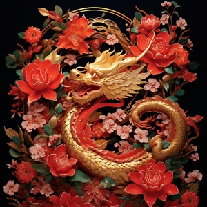 红色龙年海报，展现中华文化氛围