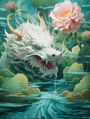 Dragon with Lotus: Hyper-realistic Bold Manga Illustration