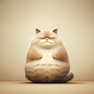 呆萌可爱的胖猫，禅意意境，极简构图