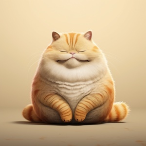 呆萌可爱的胖猫，禅意意境，极简构图，笑容可掬