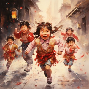 中国新年儿童欢欢乐乐