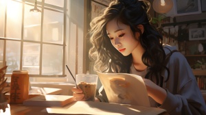 现实中的一位37岁中国女人在阳光下喝奶茶
