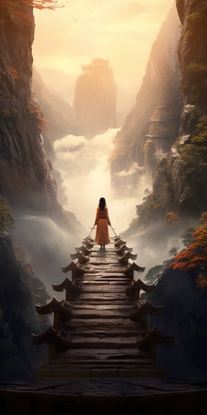 Stone Bridge, Chinese Monk, Beautiful Girl