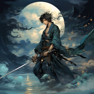 Ethereal Illustration of a Japanese Man with a Sword
