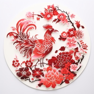 中国红，剪纸与传统绘画风格的融合