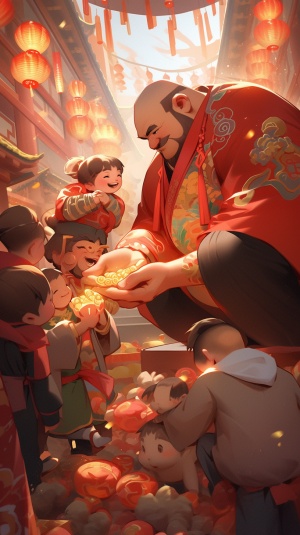 中国新年风格的奥特曼给小孩子压岁钱 4K高清写实画