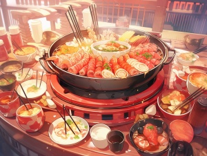 中国春节家庭团聚，共享美味火锅盛宴