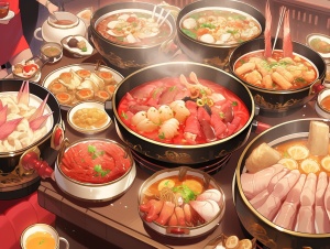 中国春节家庭团聚，热气腾腾的火锅盛宴