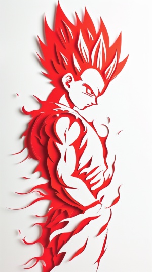 Minimalist, Chinese Paper Cut, About Dragon Ball, Vegeta, Single Layer, Vector Silhouette, Cutout, Red, Unshaded, White Background