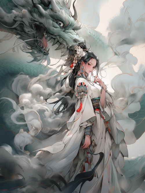 A beautiful Chinese fairy with handsmade of white bones, wearing white hanfu,her gazeboth evil and enchanting,in the style of atmosphericcolor washes,unique yokai illustrations,aggressive digital2 illustration,marine painter,dynamic action scenes,indonesian art,terrorwave ， 32K