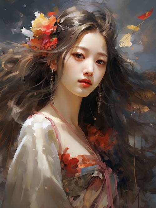 imagine Rose priestess artist Zhao Ji style oilpainting, Artist Sargent's colors,Extremelyclose-up, headshot close-up, POV perspective,Chinese Rose priestess youth dancing wear beautiful Sacrificial attire, beautiful light,extremely beautiful detailed face and brown eyes,fluttering silk, flurry hair, lending ansadness and silence quality to the artwork depiction,UHD