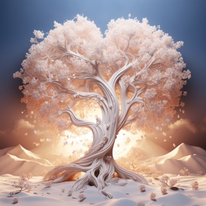 梦幻爱心白色树