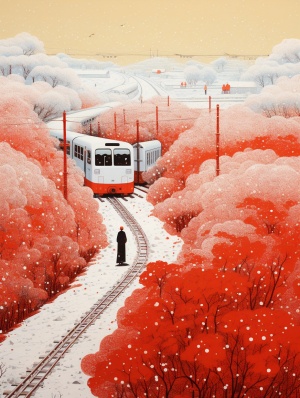 Winter Train Journey in Abstract Pointillism