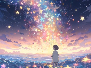 梦幻海边的小女孩与彩色星团