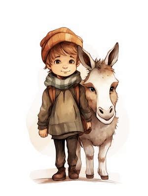 Character Little Shep: Boy with Papakha and Donkey