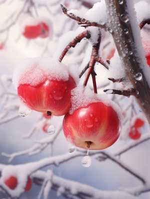 几支红梅，盛开在雪中，雪花飘飘，3D高清，画面清晰，要有层次感