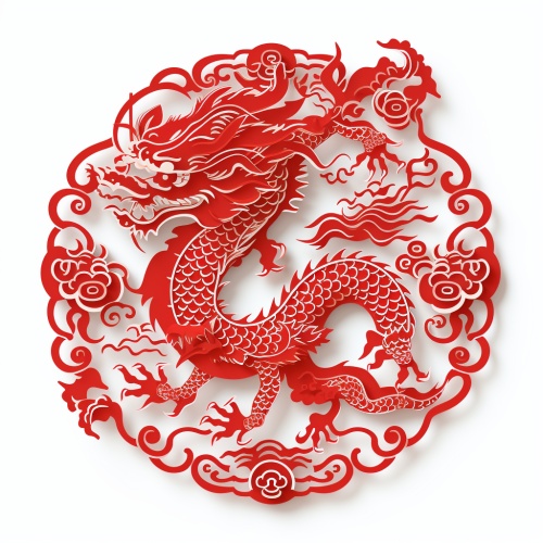 简约，传统中国红色剪纸，有龙，平面单层，矢量图，背景白色