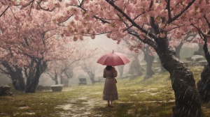 桃花树下的18岁中国少女
