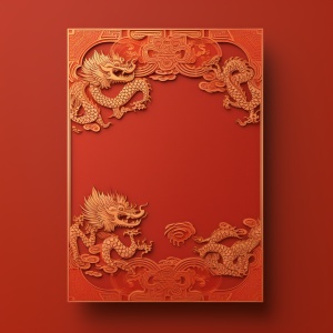 中国红8K背景卡片镶金龙