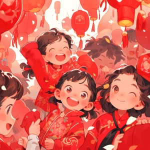 可爱小孩子的红色新年
